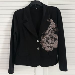 B.L.E U.  Blazer/Jacket.  Black with Flower Applique.  Size Medium